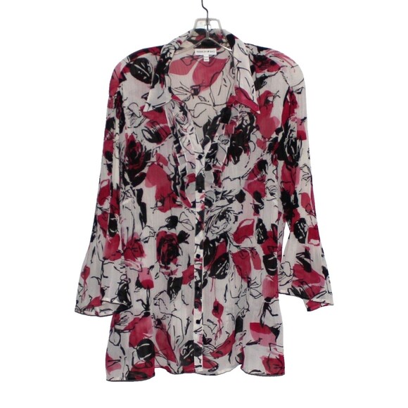 Fashion Bug Blouse Sz 22/24 Accordion Pleated V Neck Bell Sleeves Floral - Picture 2 of 8